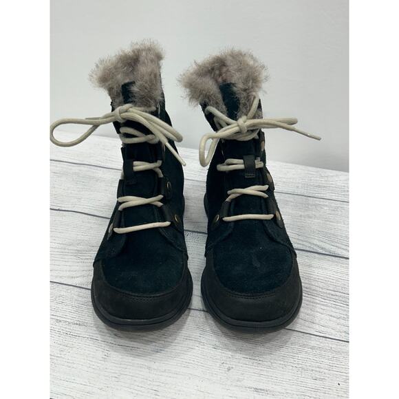 Sorel Womens Black Suede Explorer Joan Waterproof Winter Boots Faux Fur Size 6.5 - Picture 2 of 11